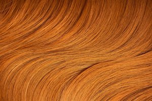 Close-up swatch of golden copper hair